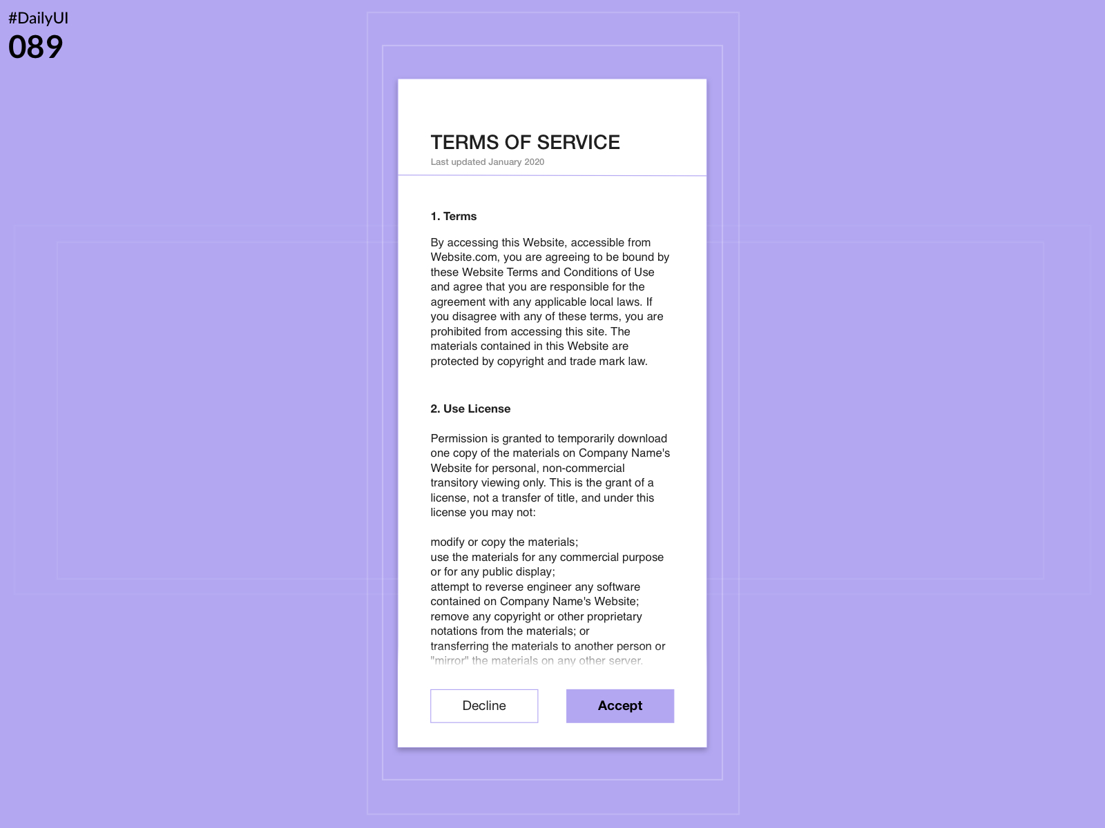 DailyUI Challenge 089 - Terms of Service)